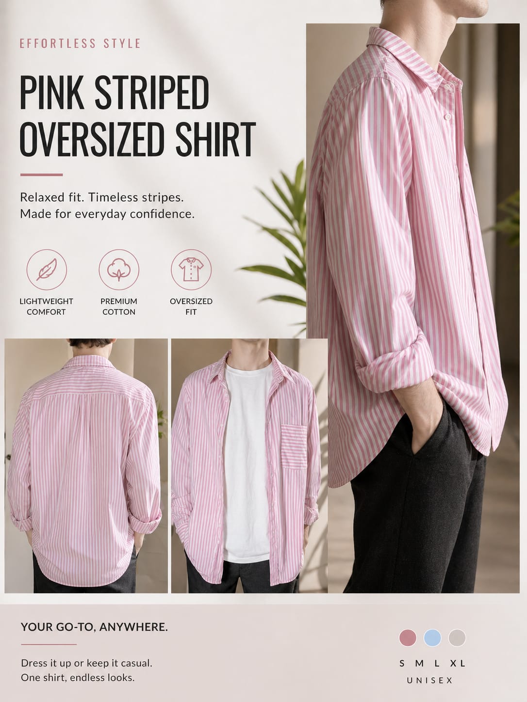 A relaxed-fit essential crafted for comfort and effortless style. Featuring lightweight fabric, timeless stripes, and an oversized silhouette for easy everyday wear.
✔ Premium cotton feel
✔ Relaxed oversized fit
✔ Lightweight comfort
✔ Unisex styling
Perf